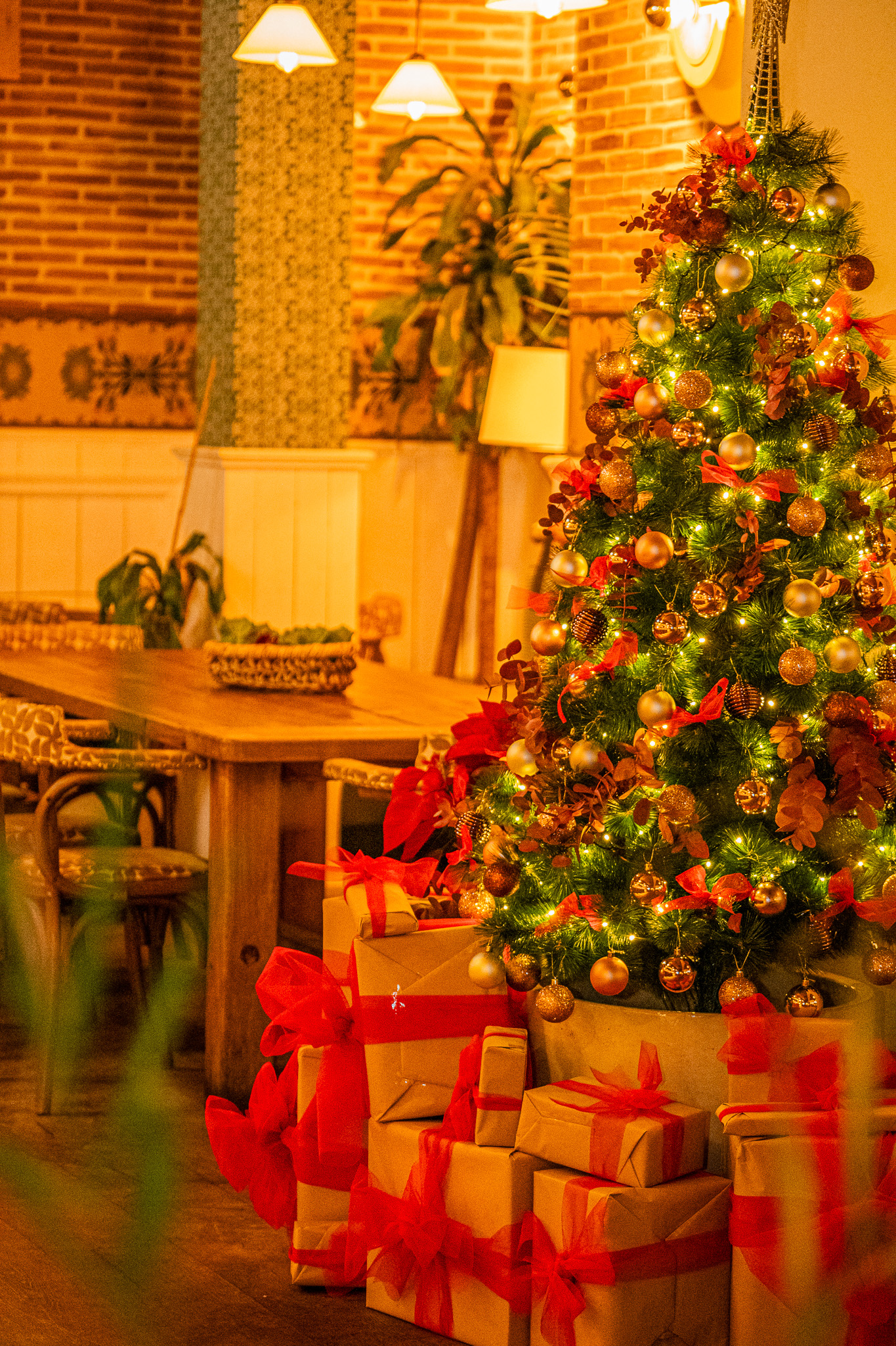 Árbol de Navidad en el salón de Café Santacruz